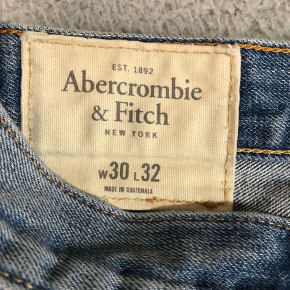 Abercrombie Fitch Jeans Mens 30x32 Blue Button‎ Fly Preppy Thrashed Distressed - Picture 6 of 11